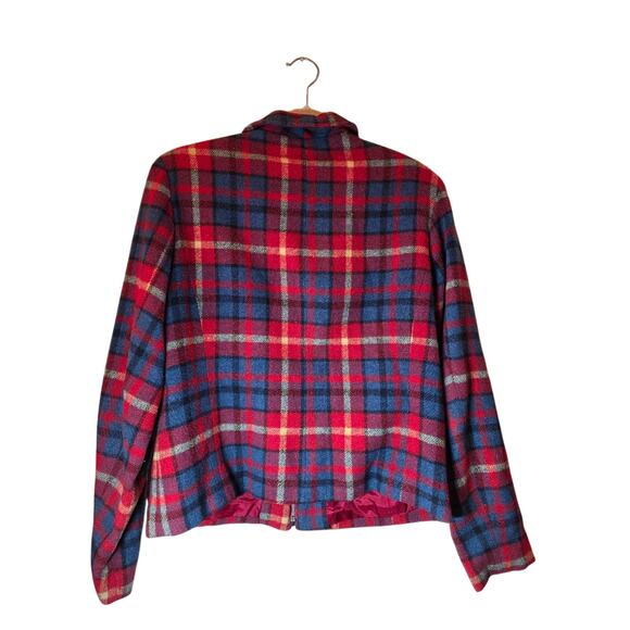 Vtg Womens Wool Plaid Zip Up Jacket Size M Preppy Dark Academia Paul Harris - Picture 2 of 9
